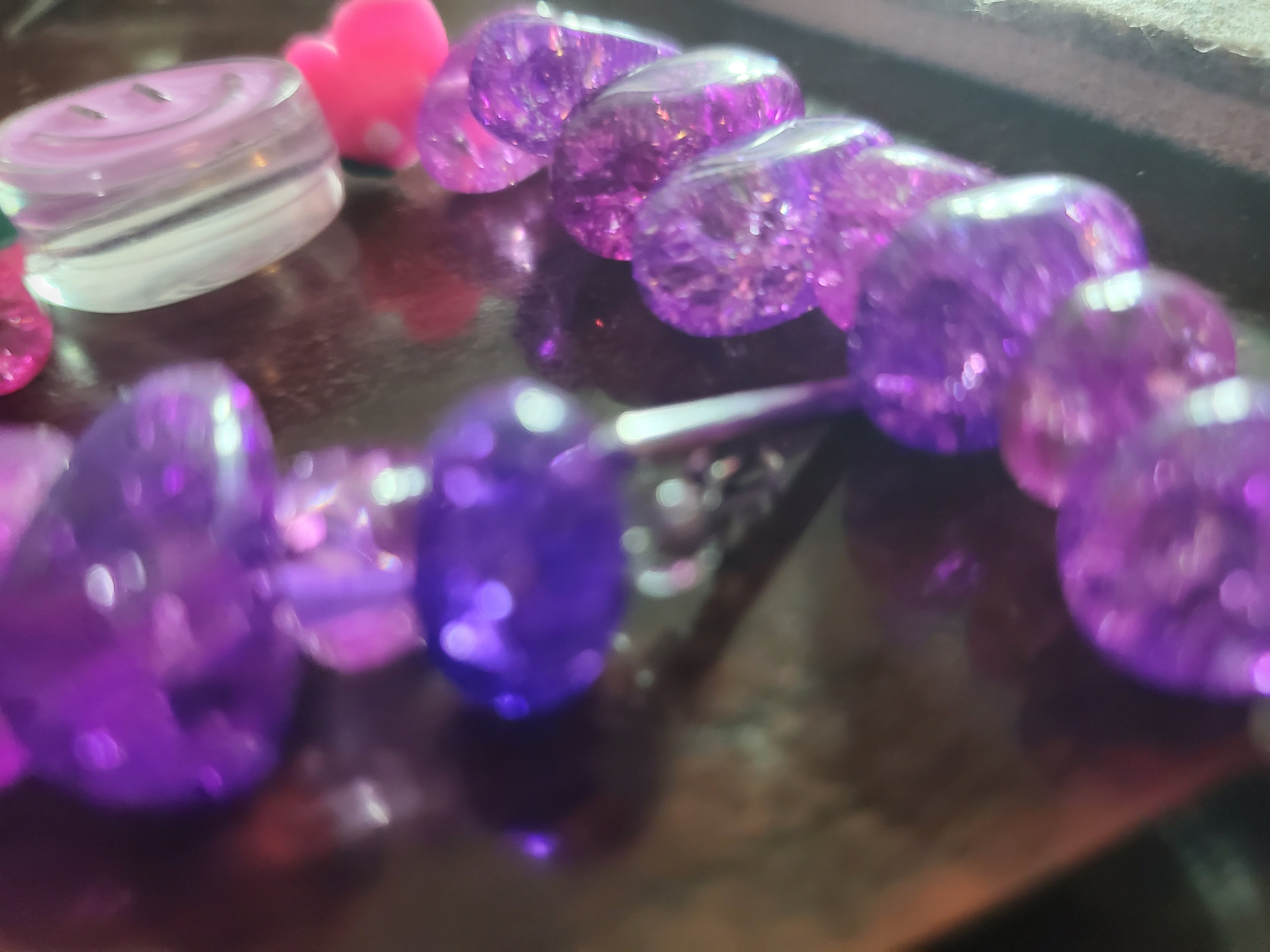Funky purple beaded bracelet w/ toggle closure.